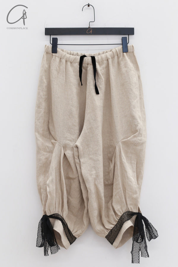 VeniceW 24 spring and summer linen lace ribbon pants 2P wheat color